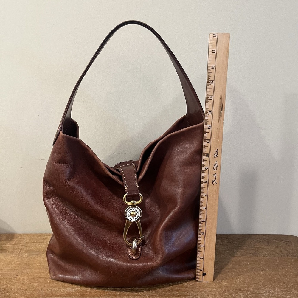 Dooney & Bourke Florentine Logo Lock Brown Leather Hobo Bag w/Dust Bag Pls Read - Picture 6 of 16